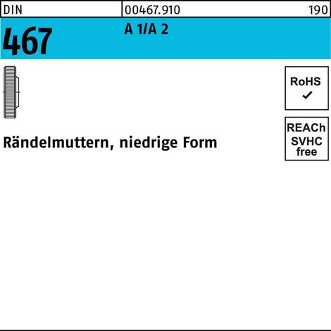 Rändelmutter DIN 467 niedrige FormM8 A 1/A 2 10 Stück (1/2)