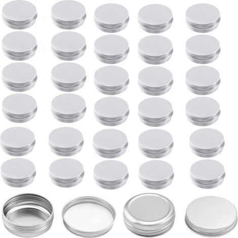 Caja de almacenamiento portátil de metal color plata con tapa de rosca que contiene 30 frascos redondos de 30 ml (1 oz), ideal para cosméticos, bálsamo labial, ungüentos, especias y tés. (1/5)