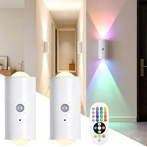 Veilleuse LED avec Détecteur de Mouvement Intérieur, 2 Pièces Lampe Murale Magnétique Rechargeable, 16 Couleurs RGB avec Télécommande, Éclairage Sans Fil pour Escalier, Chambre, Cuisine, Couloir (1/5)