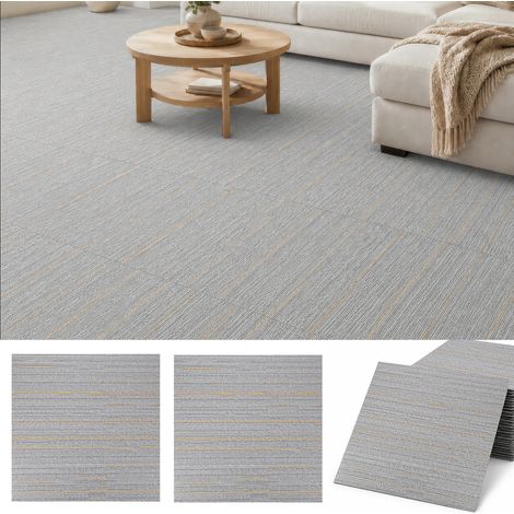 Dalles de sol autocollantes effet moquette, 24 pièces, 45,7x45,7 cm, surface env. 5 m2, épaisseur 1,8 mm, Gris jaune (1/5)
