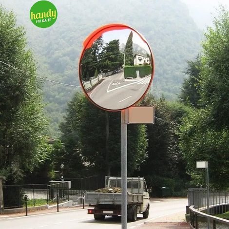 SEGNALE SPECCHIO PARABOLICO STRADALE D 60 INFRANGIBILE CON VISIERA ROSSO (31362) (1/10)