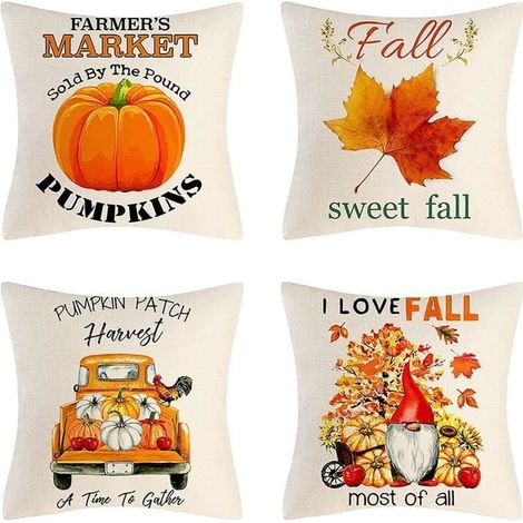 4 Housse de Coussin Halloween, 45x45cm Taie Décoration de Noel, Coton et Lin Taie d'oreiller Canapé Home Decor d'automne Décoratif (1/4)