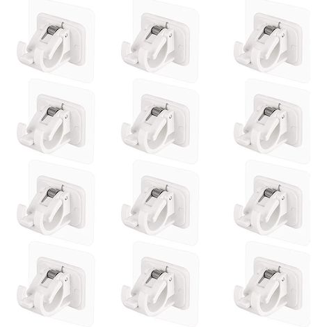 Set di 12 supporti per asta per tende, supporti autoadesivi per asta senza foratura, ganci autoadesivi per tende, adatti per cucine, bianchi