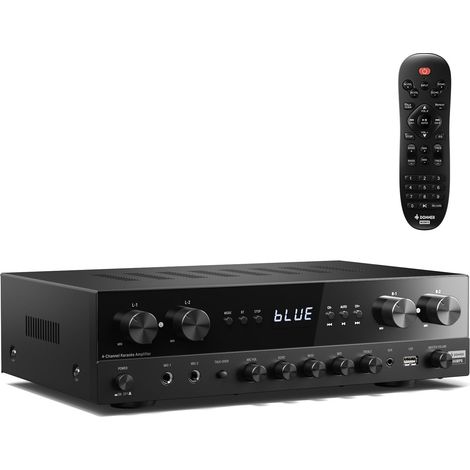 Amplificateur Audio, Ampli HiFi 1000 W de Puissance Maximale 4 Canaux avec Bluetooth 5.3, USB, FM, 2 Entrées Micro, RCA, Fibre/Coaxial Entrées pour Haut-parleurs Domestiques, Karaoké (1/5)