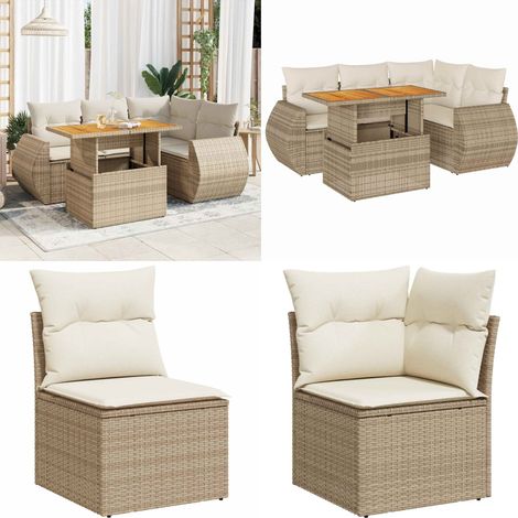 vidaXL Salon de jardin avec coussins 5 pcs beige résine tressée (1/5)