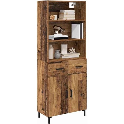 Armoire Haute en Bois d'Ingénierie Couleur Bois Vieilli, 69,5 x 34 x 180 cm, Meuble de Rangement Vertical (1/5)