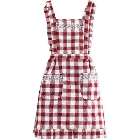 Ärmellose Backschürze mit Karomuster und Spitzendekor, kurz, doppellagig, ölabweisend, Unisex, mit zwei Taschen, ideal für Bäckereien.-Jujube Red (1/5)