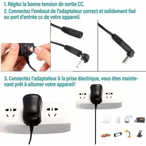 Adattatore di alimentazione universale da 12 W 3 V 4,5 V 5 V 6 V 7,5 V 9 V e 12 V, adattatore/caricabatterie CA DC 220 V per VTech Kidimagic Starlight Kidi LightShow Party Sorio 1 2 3S 3 MobiGo Genius (1/3)