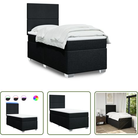 vidaXL Surmatelas -  Sommier à lattes de lit avec matelas Noir 90x190 cm Tissu (1/5)