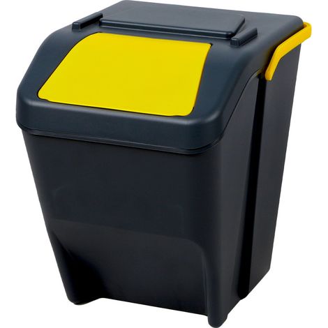 Poubelle de tri Couvercle et Poignée Jaunes 25L - Empilable et emboitable - Livraison gratuite