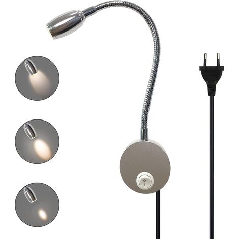 Zoomable Lampe de Lecture Murale, Liseuse LED Tete de Lit avec Interrupteur, Lampe à Col de Cygne Rotative Flexible de 28CM, Applique en Aluminium, Lampe Chevet Murale pour Chambre, 3W 3000K (1/5)