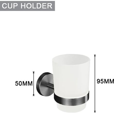 Ensemble d'accessoires de salle de bain gris : porte-serviettes mural en acier inoxydable, porte-papier toilette, barre porte-serviettes, porte-gobelet et brosse de toilette. (1/5)