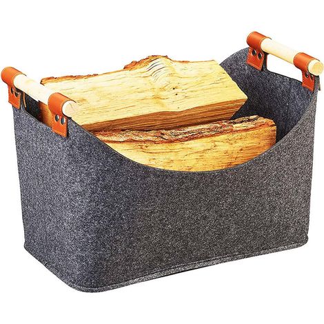Firewood basket, Foldable felt storage basket, Felt bag, Felt storage box for laundry, 45x32x40 cm (1/5)