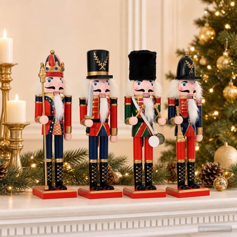 vidaXL Cascanueces de Navidad TURKU 4 uds. Rojo y Negro 30 cm (1/5)