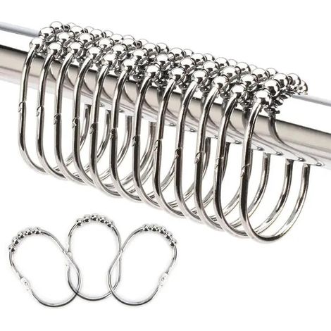 Rideaux et supports de rideauxAnneau de rideau de douche, acier inoxydable chromé, modèle à 5 boules, large ouverture, acier inoxydable, lot de 12 (1/5)