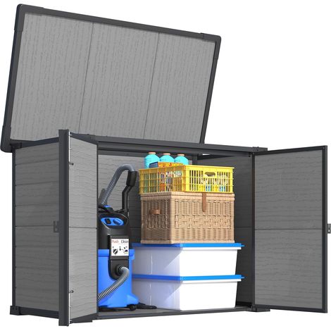 YODOLLA Garden Storage Box Shed, Storage Cabinet Outdoor with Lockable Openable Lid, Weatherproof Plastic Small Shed for Garden (1/5)