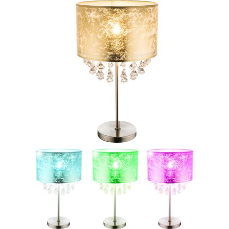 Lampada da tavolo in cristallo lampada da lettura lampada da camera, decoro cristallo, paralume trasparente foglia oro nichel opaco, telecomando dimmerabile, LED RGB 8,5W 806Lm, DxH 32x56 cm
