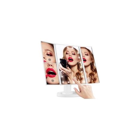 Miroir Lumineux LED 3 Faces à Poser - Miroir Maquillage Triptyque Pliable sur Pied avec Effet Grossissant x2 x3 - Pile ou USB (1/5)