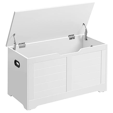 Vasagle – Coffre de rangement banc chaussures – 2 charnières de sécurité – Style moderne – 40 x 80 x 46 cm – Capacité 136 kg – Blanc