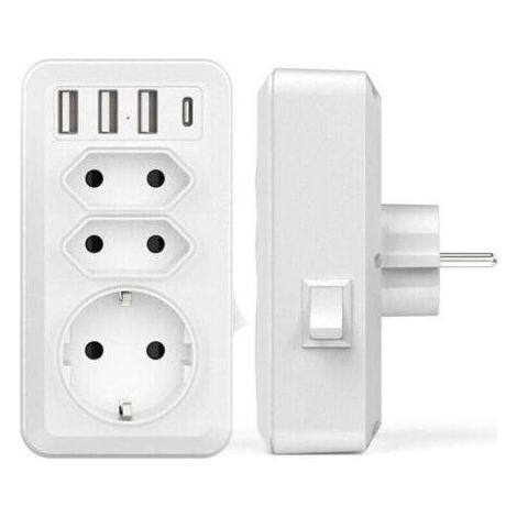 USB Secteur Multiple, 7 en 1 USB Chargeur Multiprise Murale avec 3 Sortie AC (16A, 3800W), 3 Ports USB 5V/3.4A, 1 Port Type-C, pour la Maison Le Bureau Les Voyages Compatible avec Phone (1/4)