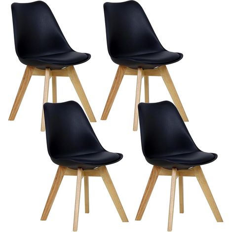 WOLTU 4x Living Room Home Office Lounge Chairs Dining Chairs Kitchen Wooden Faux Leather Chairs Black (1/5)