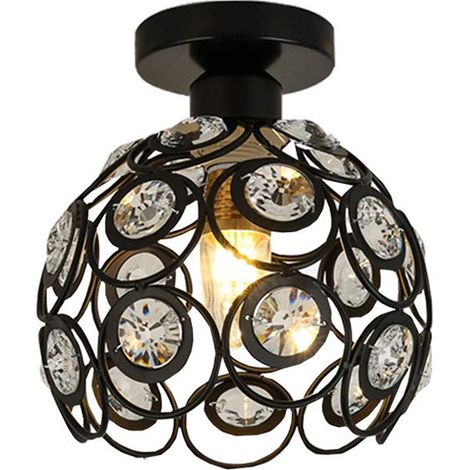 Moderne Deckenleuchte aus Metall Kristall Deckenlampe E27 Runde Design für Eingang, Schlafzimmer, Cafe, Restaurant (20 cm, Schwarz)