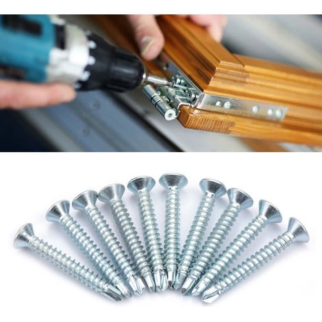50 pièces vis auto-perceuses à tête plate M4.2, vis à tapper et percer, lot de vis queue de perceuse (M4.2x32)