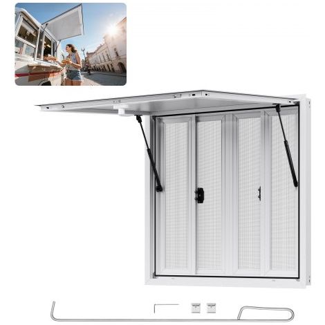 Fenêtre de Concession pour Camion Restaurant 91,5x91,5 cm, Fenêtre de Service pour Stand de Vente, Cadre en Alliage d'Aluminium, avec 4 Moustiquaires, Porte à Auvent et Crochet de Traction (1/3)