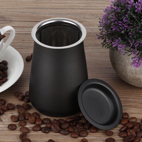 Kaffeepulversieb aus Edelstahl, Siebbehälter mit Deckel, Kaffeezubehör, schwarz, 7 x 10 cm, 3er-Set (1/5)
