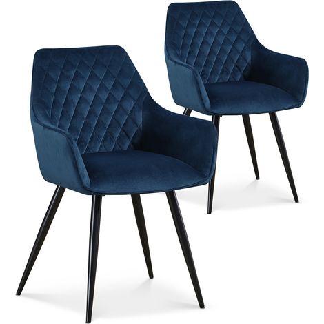 Lot de 2 chaises Victoria en velours bleu pieds noir (1/2)