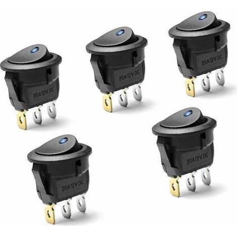 Vakuum-Interrupteur à bascule rond DC 20A 12V avec indicateur LED bleu, adapté aux applications automobiles et marines. (1/4)