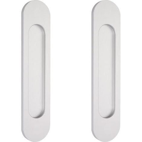 2 Stück 15 cm silberne ovale selbstklebende Schiebetürgriffe, flächenbündige Aluminiumgriffe für Schiebetüren, Fenster und Schränke ohne Bohren - Crezuo