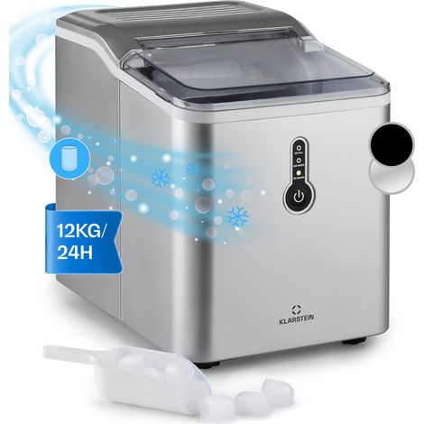 Klarstein Chillout, Macchina del Ghiaccio, Cubetti a Pallottola, 12kg/24h, Serbatoio: 1,5 L, argento
