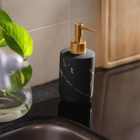 Distributeur de Savon Céramique 400ml Noir Idéal pour Salle de Bain, Liquide Vaisselle, Shampooing (1/4)