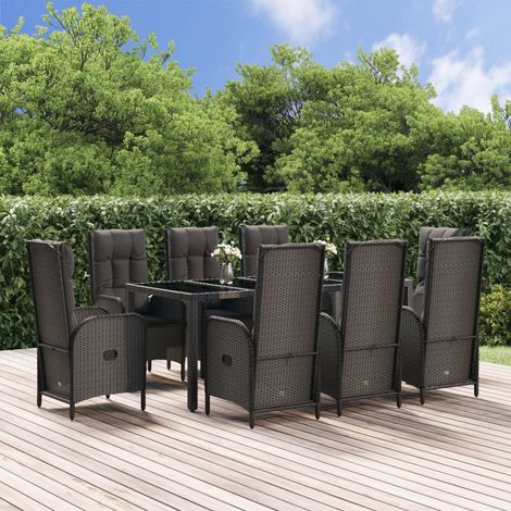 Ensemble Table et Chaise de Jardin avec coussins 9 pcs - Ensemble Table à manger + 8 chaises noir et gris BV425780 - BonneVie (1/5)