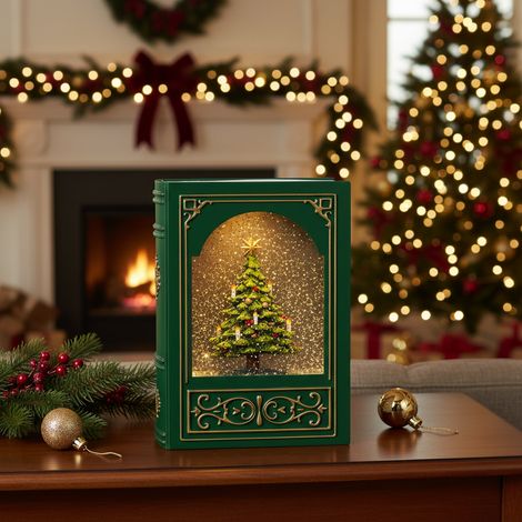 Libro natalizio verde con albero all'interno, da h 23,5 cm (1/4)