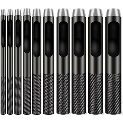 Lot de 10 emporte-pièces ronds en acier pour le travail du cuir, trous de 1 à 10 mm pour ceintures, bracelets de montres et vêtements. (1/4)