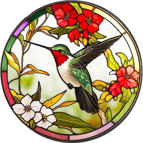 Buntglas-Sonnenfänger mit Vogelmotiv, Buntglas-Fensterdekoration, Jubiläumsgeschenkset für Verliebte mit Erinnerungshaken (1/5)
