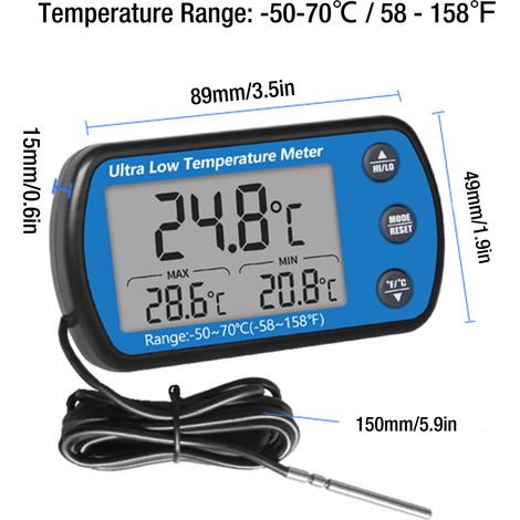 Ortviai Thermomètre numérique pour réfrigérateur et congélateur -50 à 70 °C avec alarme et affichage LCD (1/4)