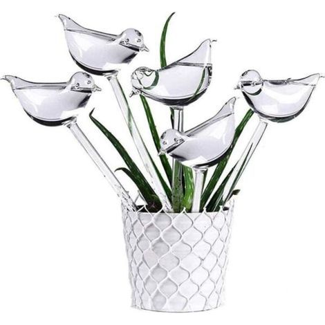 Lot de 10 globes en verre transparents en forme d'oiseau, à arrosage automatique, pour plantes d'intérieur, tuteurs et fleurs. (1/5)