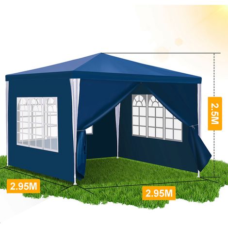 Randaco 3 x 3 m Garten Pavillon mit 4 Seitenteilen tragbares wasserdichtes Zelt Partyzelt, blau (1/4)