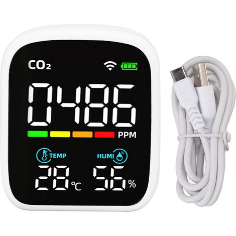 Analyseur de qualité d'air 8 en 1 multifonction, détecteur de CO2 et d'humidité, recharge USB, compatible Tuya (1/5)