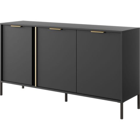 Cassettiera Antracite, 153 x 39,5 x 81,4 cm - 3 Ante, Gambe Metalliche, Maniglie Dorate (1/5)