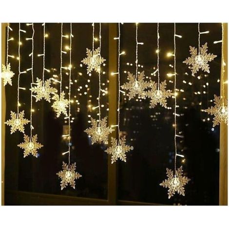 Guirlande Lumineuse, Rideau Lumineux, 4m 96 LEDs Lumières de Noël Flocon de Neige 8 Modes d'Eclairage, Noël, Blanc Chaud [Classe énergétique (1/4)