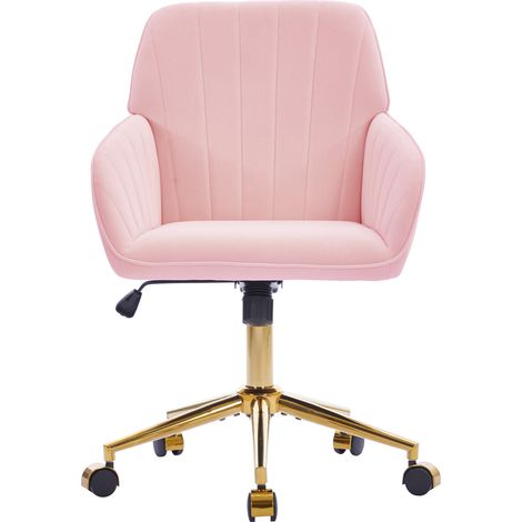 Silla de oficina ergonómica giratoria de terciopelo rosa con altura regulable y ruedas MODENUIT (1/5)