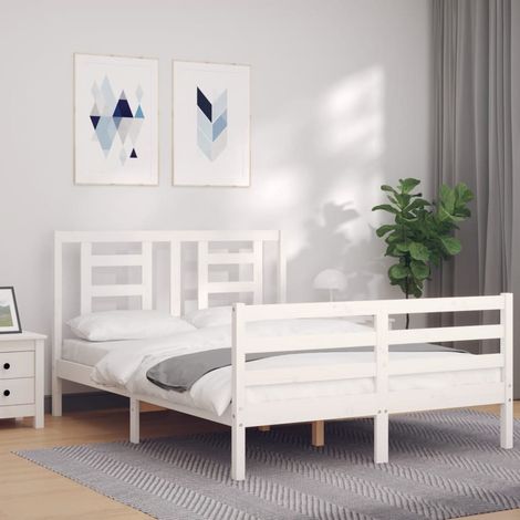 Bed Frame without Mattress White 140x190 cm Solid Wood vidaXL (1/5)