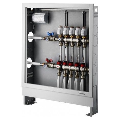 Oventrop – Armoire encastrée en acier galvanisé – Dimensions L 560 x H 760·885 x P 115·180 mm – Porte blanc laqué – Cache-solle amovible RAL 9010