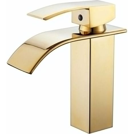 Robinet Lavabo - Robinet Monocommande À Bec Cascade - Finition Or Brossé - En Acier Inoxydable 304 - Pour Salle De Bains - 1 Pièce
