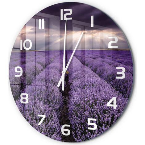 Horloge Murale Ronde Déco Salon Verre Trempé Silencieuse Design Contemporain Champ de lavande fi 60 cm (1/5)
