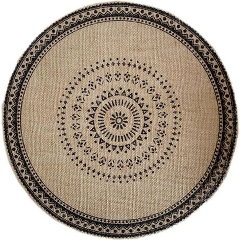 Rundes Tischset aus gewebtem Jute mit Fransen, 38 cm, Naturmuster, rutschfest, hitzebeständig, umweltfreundlich.